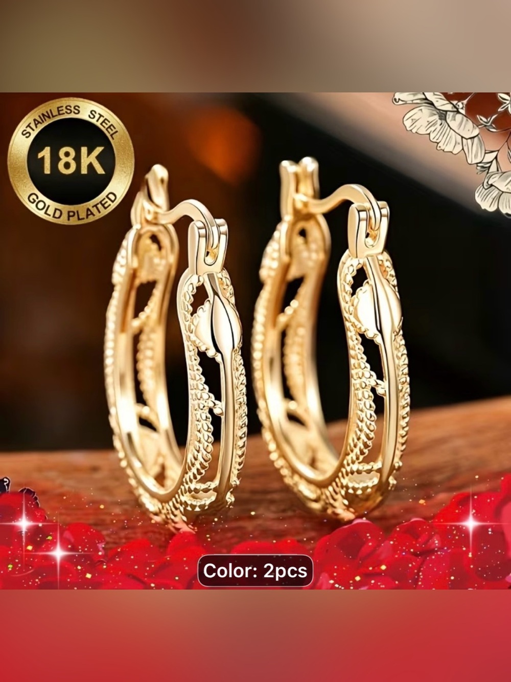 18k Gold-Plated Hoop Earrings - Elegant Women's Jewelry